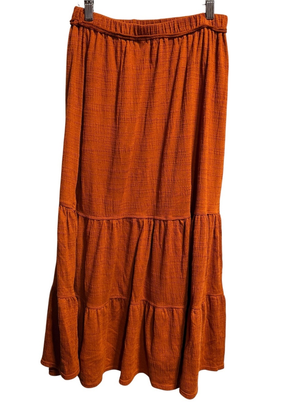Max Studio Rust Tiered Textured Maxi Skirt  Size S Boho Peasant Hippie Comfort